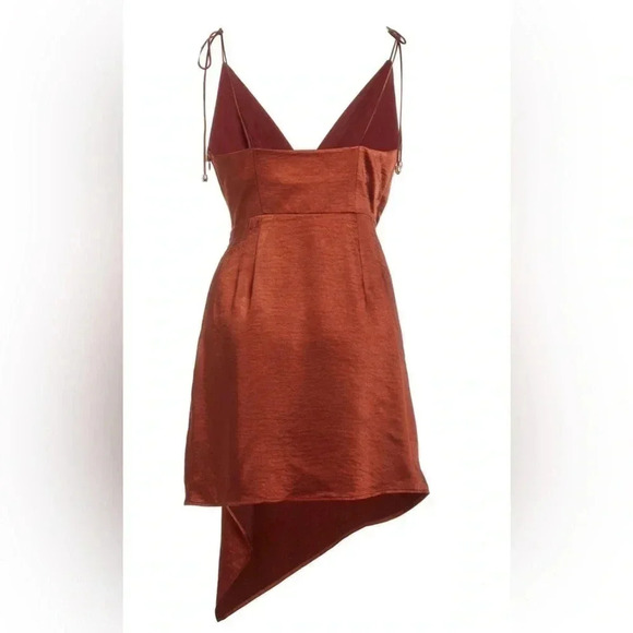 Significant Other Goldie Draped Satin Side Ruched Slip Strappy Mini Dress Bronze - Picture 2 of 10